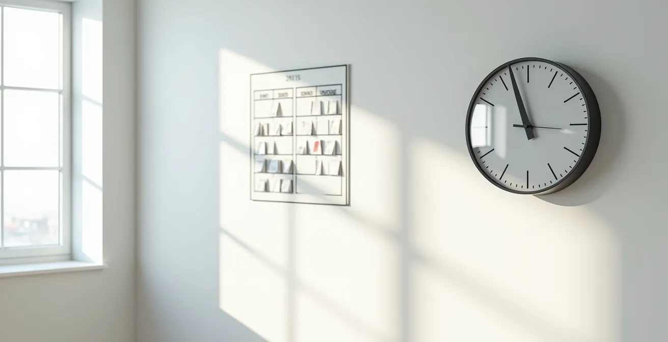 Horloge murale et calendrier professionnel dans un bureau moderne