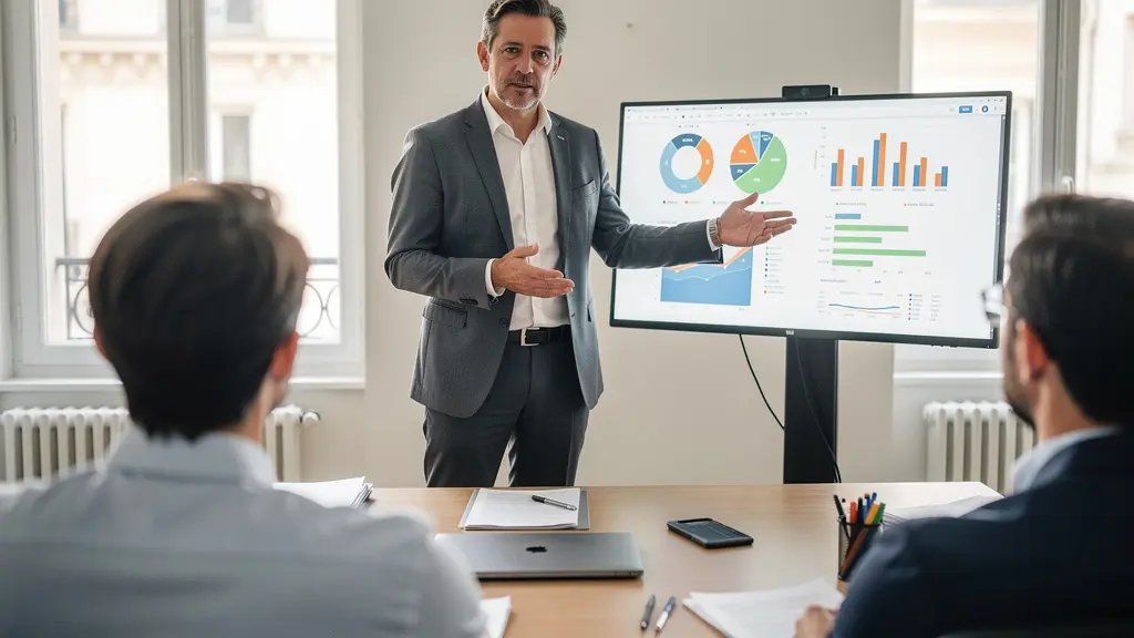 Expert-comptable présentant une analyse économique aux élus du CSE