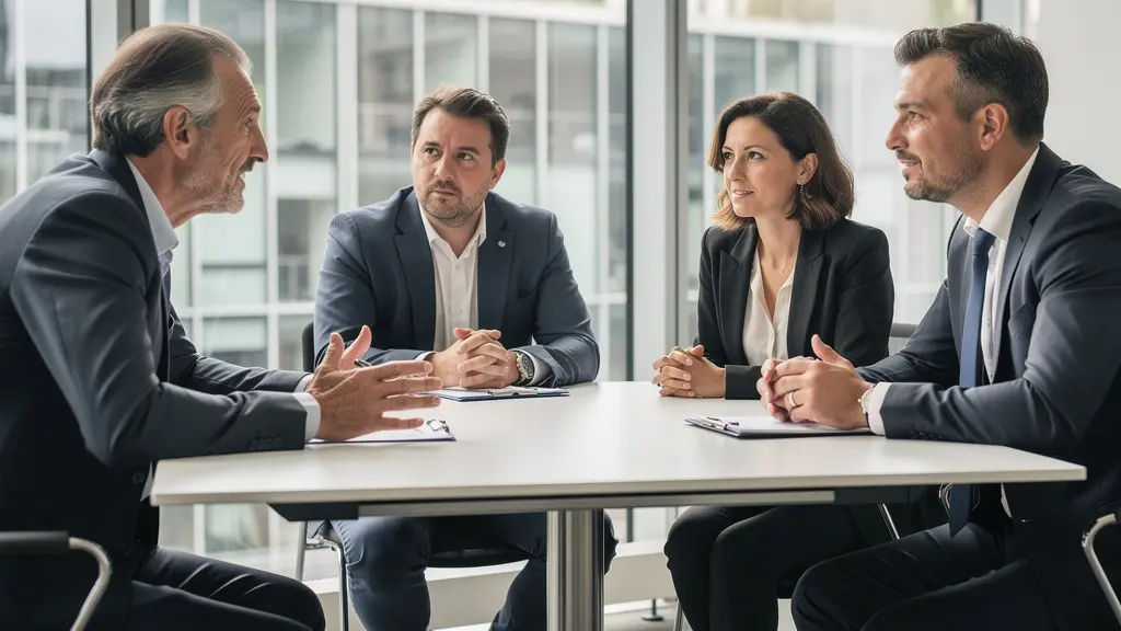 Élus CSE en réunion collaborative autour d'une table de réunion d'entreprise